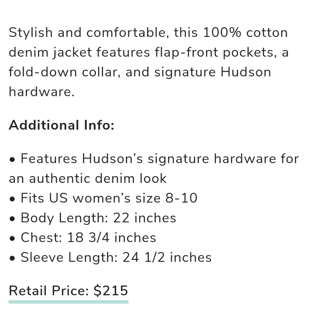 NWT Hudson Jeans Denim Jacket - Picture 2 of 8